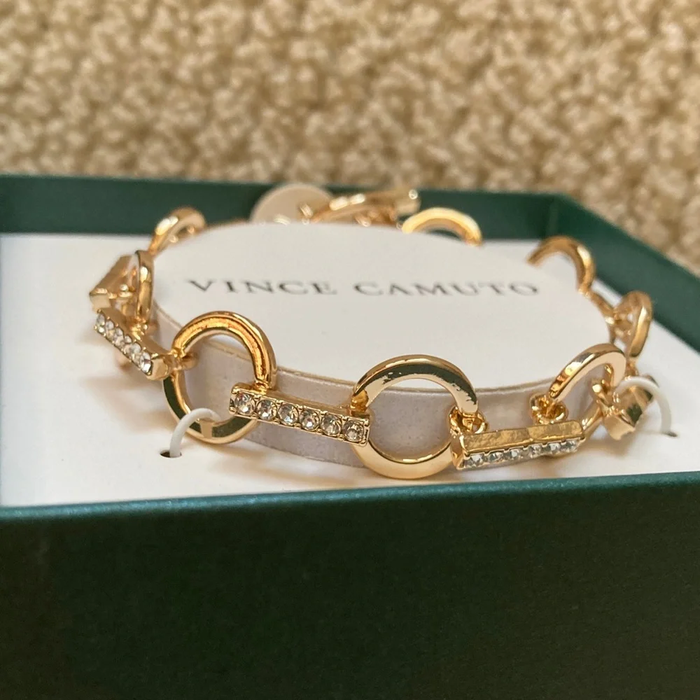 NEW Vince Camuto Chain Link Bracelet Pave 14kt Gold Plated Size 7.5” NIB
